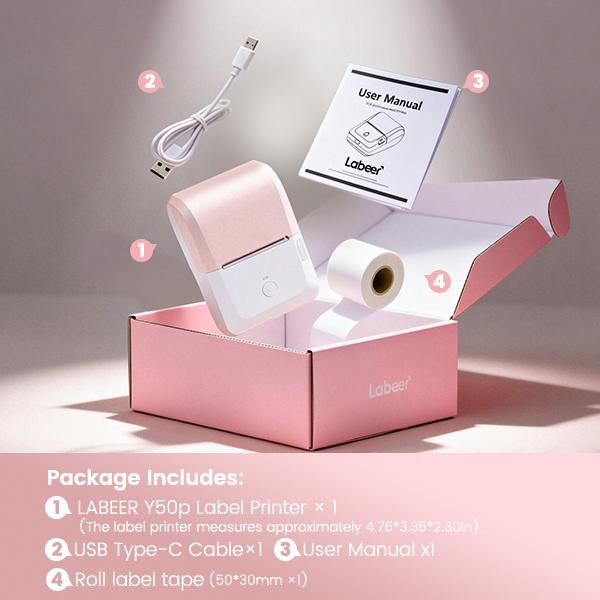 Mini Label Sticker Printer, 2 Inch Barcode Portable Printer, Thermal Label Printer For Address, Clothing, Warehouse, Mailing, Flower Shop, Compatible With Phone & Laptop(Pink), Portable Inkless Label Makers