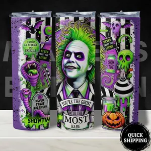 Beetlejuice Inspired Tumbler  Halloween Cup  Unique Gift for Tim Burton Fans  Sandworm  Stainless Steel  20oz Tumbler Cup