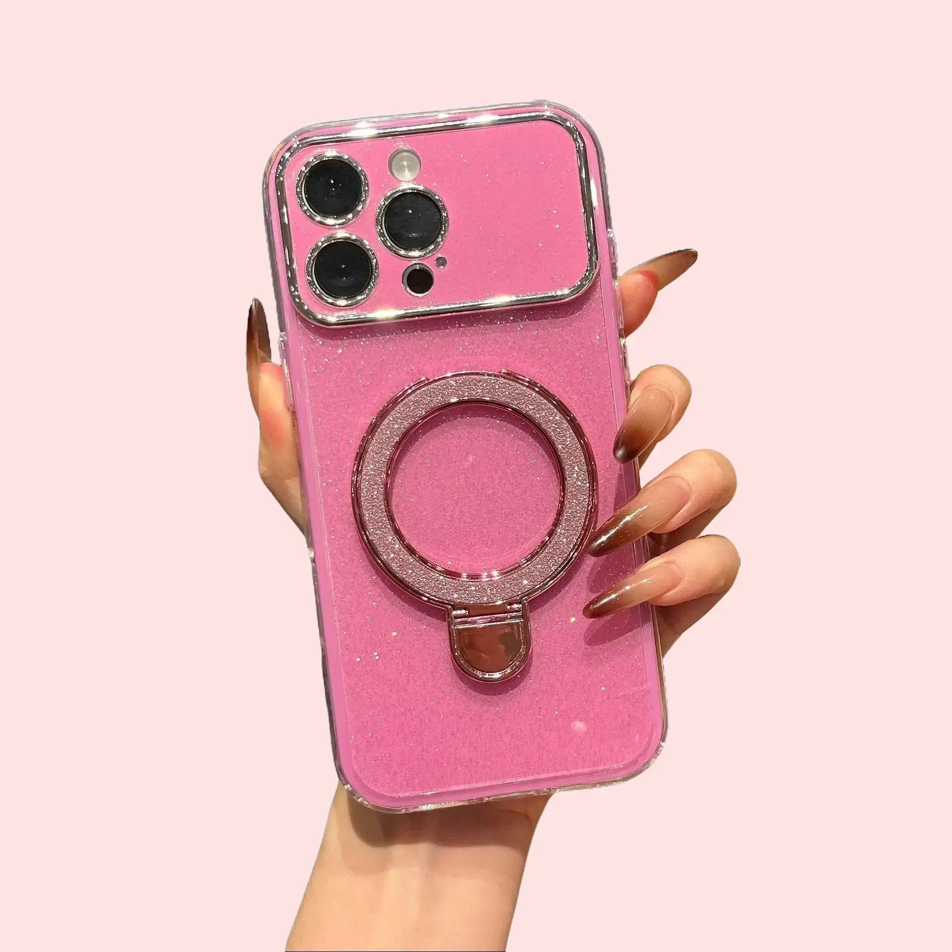 2-in-1 Customized Jelly Glitter Magnetic Stand Silicone-TPU Case for iPhone 17 Pro Max,16 Pro Max,15,14 Pro,13 - Protective Smartphone/Cellphone Accessory with Full Protection, Shockproof, Flush Mount, Handheld Cover, Screen Protector