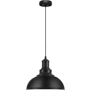 Pendant Lights, Farmhouse Pendant Lamp with Metal Shade (White Inside), Matte Black Industrial Pendant Lighting for Kitchen Island, Dining Room, Bedroom, Hallway