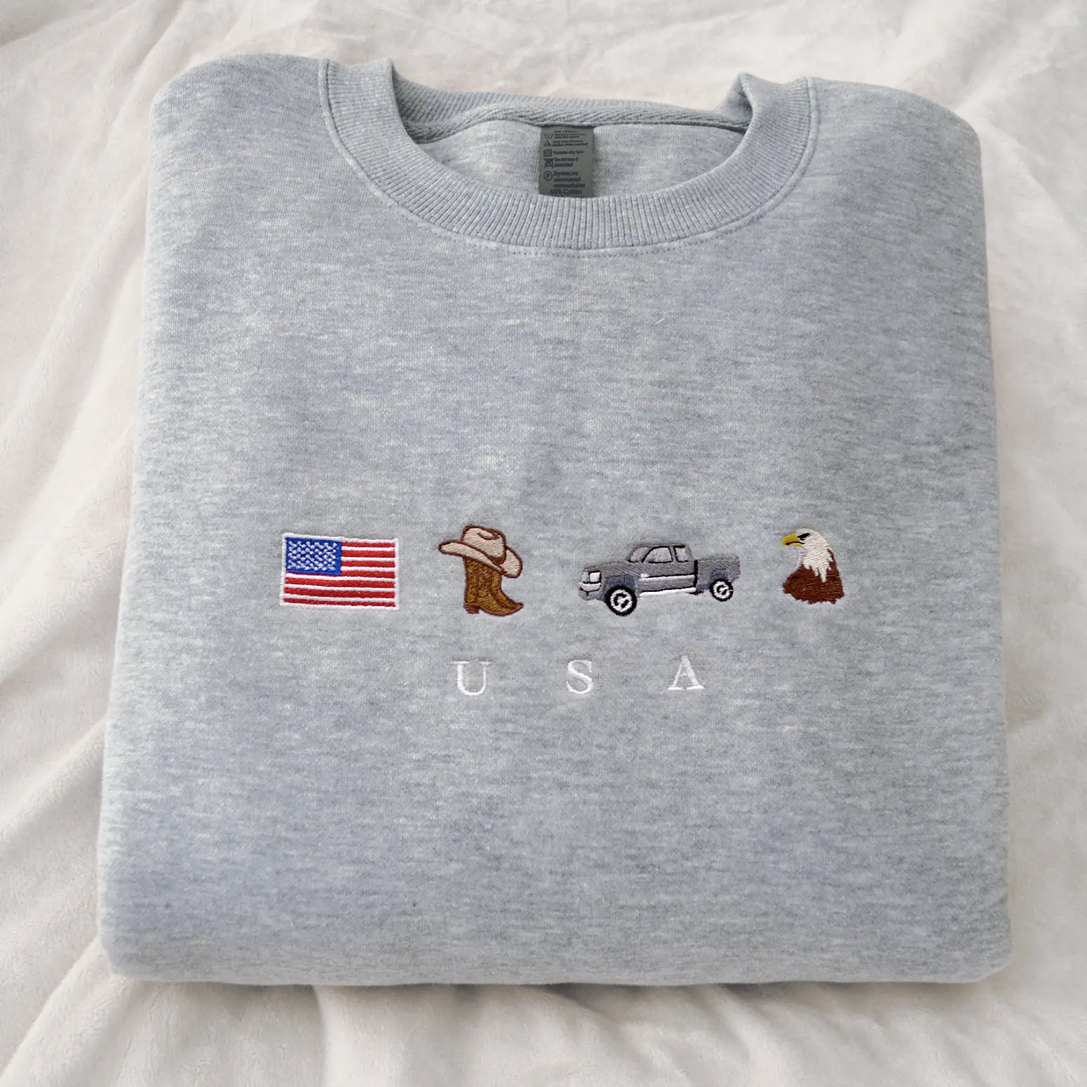 USA Embroidered Sweatshirt, Crewneck, Sweater, Cotton, United States of America, Black, Flag, Cowboy, Truck, Eagle, Cute Funny Sweatshirt, Fourth July