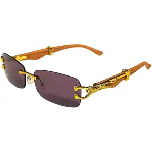 Luxury Rectangle Sunglasses for Men & Women - Unisex Designer Shades with Gold Cheetah Frame - High-End Fashion Eyewear - Bold Rectangle Style - Premium Wood-Look Plastic Frame - Everyday Luxury - Exclusive Gold Cheetah Detail