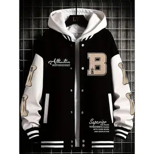 Men's Vintage Baseball Jacket, Streetwear Embroidered Letter Hoodie, High-Street Style Casual Outerwear, Fall & Winter Fashion
