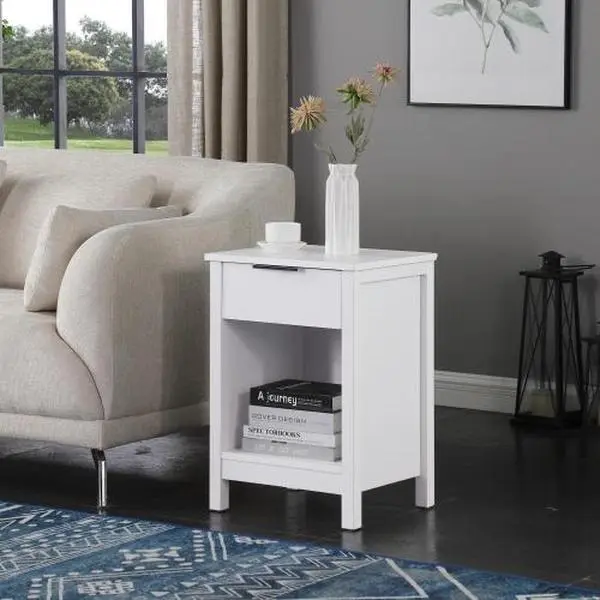 Drawer-Equipped Dual-Use Flat-Top Modern Retro Bedside Table Nightstand, Versatile Indoor Furniture with Open Storage, Ideal for Bedroom Corner or Living Room Side Table to Reduce Clutter, Drawer-Equipped Bedside Tables, Dual-Use Bedside Tables