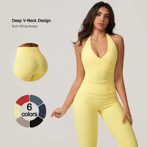 TimeOFFWomen's 2-Piece Activewear Set Deep V-Neck Open-Back Design Stretchy Fabric for Flattering Fit Comfort in Yoga Workouts & Casual Outings Athletic Fashion Fitness Clothes