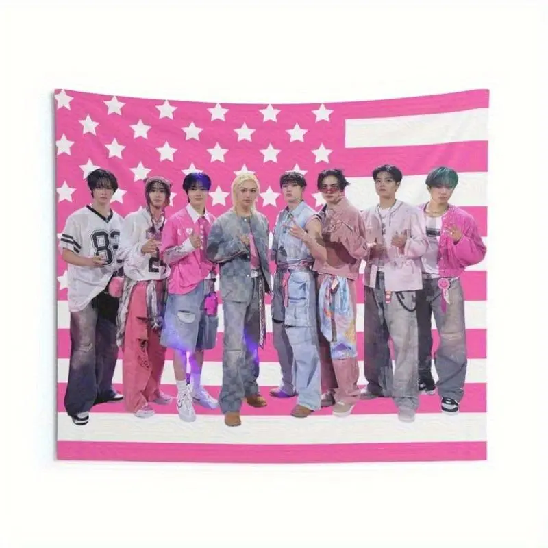 2D Flat, 1pc 2D Printing Stray Members Pink American Flag, Stray Concert Banner, SKZ Kpop Banner, Stray Ate, Skz DominAte, Stray 202 3* in Grommets' Color Random Room Decor Decoration