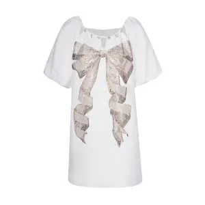 TCH - White Dress with Bow and Hot Diamond Design Women