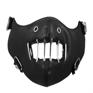 OIDEA Hollow Cut-Out PU Leather Breathable Biker Half Face Mask for Men, Halloween Adult Masks - Punk Outdoor Riding Accessory