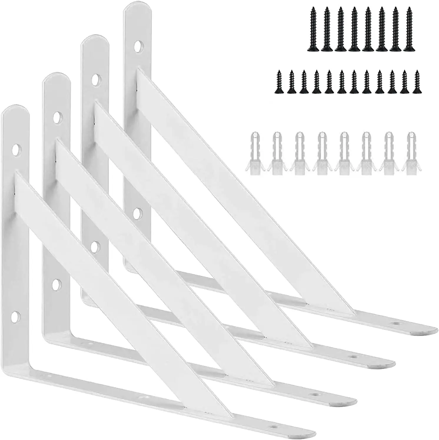 8 Inch Shelf Brackets, 4 Pack Duty L White Shelf Brackets, 90 Degree Supports for DIY Floating Shelf with Screws