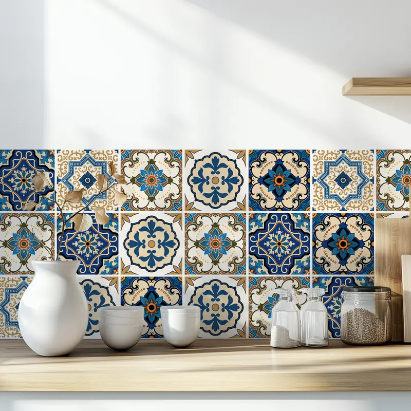 Vintage Moroccan Style Wall Stickers Self Adhesive Waterproof Tile Decals for Kitchen Backsplash, Bathroom, and Living Room Decor, Easy-to-Apply Vinyl Wall Renovation Stickers Set of 30 4x4 Inch