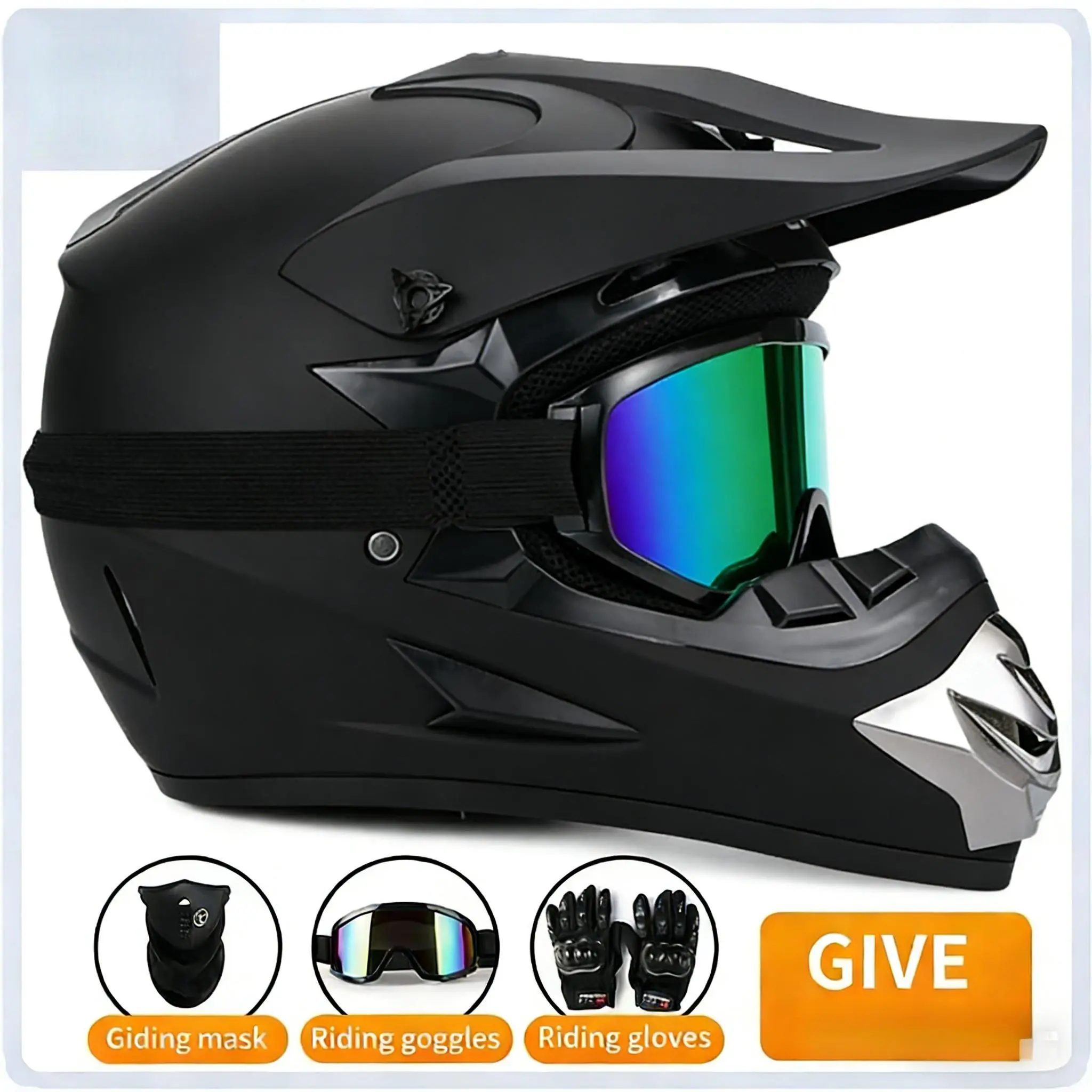 Starter Bikes Gear Matte Black DOT Helmet Full Face Motorcycle Helmet with Goggles Gloves Mask Adult Dirt Bike Helmet for ATV UTV E-Bike Scooter Racing Helmet Men Women Windproof Safety Helmet Breathable Liner summerwins,summerwins