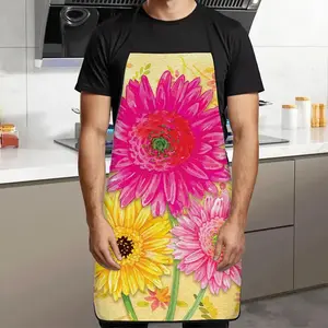 Watercolor African Daisy Print Apron, Hand Drawn Floral & Leaf Pattern, Durable Cooking Apron for Bakers, Cake Decorators, BBQ Enthusiasts