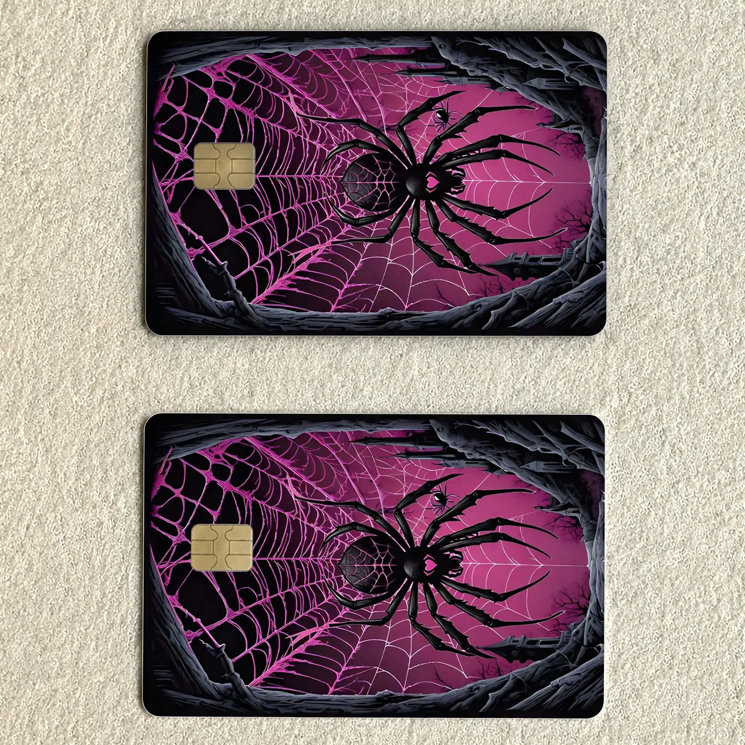 Pink Spider Web Card Skin, Gothic Black Widow Spider Design, Dark Halloween Debit Credit Card Sticker, Spooky Card Cover