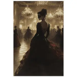 Fotuven Masquerade Ball Art Elegant Gothic Woman, Victorian Painting Dark Romantic Ballroom Dark Academia Mysterious Aesthetic Moody Decor Unframe-style 12x18