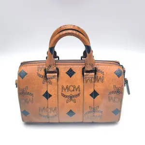 Pre-owned MCM LEATHER Shoulder Bags ESSENTIAL Mini Cognac Monogram Print Boston Bag, Shoulder Bag, Crossbody Bag