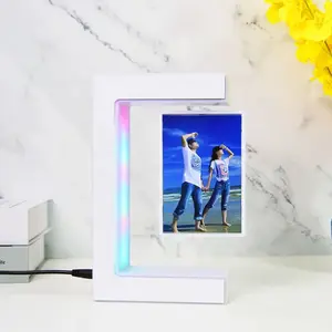 Levitating Photo Frame, Magnetic Floating Picture Frame, with LED Colorful Lights Display up to 12.7 x 8.6cm photos for Home Office Wedding Decoration. (White)