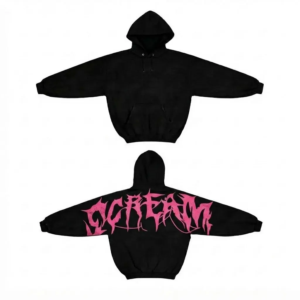 Y2K Scream Hoodie Oversized Black Pink Gothic Back Print Vintage Streetwear Pullover