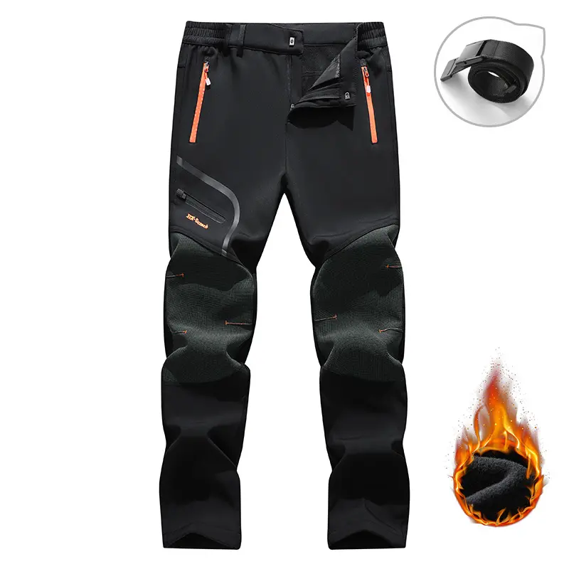 Men's Winter Fleece-Lined Warm Elastic Waistband Pants, Outdoor Hiking Durable Plush Spliced Multi-Pocket Thermal Adjust-Fit Trousers with Adjustable Waist, Elastic Waistband Pant, Adjust-Fit Men's Pants