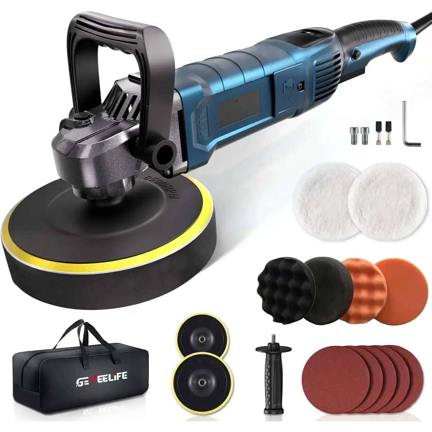Buffer Polisher, 6 Inch/7 Inch 1600W Rotary Car Buffer Polisher Waxer, 7 Variable Speed 1000-3500 RPM, Detachable Handle for Car, Boat Sanding, Polishing, Waxing