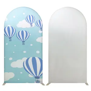 Blue Hot Balloons Arch Backdrop Stand Covers for Parties Supplies Sky Clouds Arched Stretchy Fabric Cover Boys Birthday Party Favors Decorations （6.56x3.28ft）