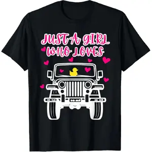 😄🐾[100% Cotton][Graphic Tee]100% Cotton Funny Jeep T-Shirt – "Just A Girl Who Loves Jeepers, Off-Road SUV Rubber Ducking" Tee, Jeep Adventure Shirt for Women, Off-Road SUV Lover Gift, Jeep Mom Apparel, Birthday, Christmas & Holiday Gift Idea