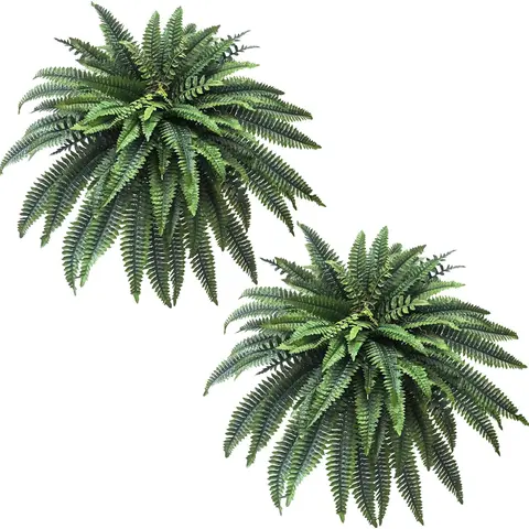Senjie 2Pcs 48in/35in Artificial Boston Fern Plant with 55 Branches Summer Vibes Faux Greenery for Indoor Outdoor Home Decor Realistic Hanging Fern Full & Lush Needs expansion