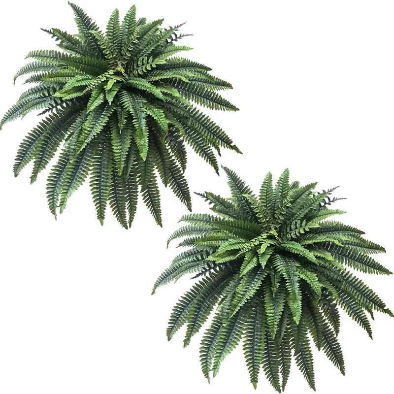 Senjie 2Pcs 48in/35in Artificial Boston Fern Plant with 55 Branches Summer Vibes Faux Greenery for Indoor Outdoor Home Decor Realistic Hanging Fern Full & Lush Needs expansion