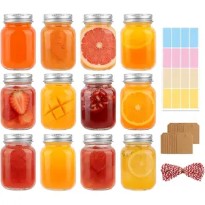 12 Pack 2 oz Mason Jars with  , Mini Glass Jar for Ginger Shots, Small Juice Shot Bottles with Caps, Container for Wellness Beverage Storage Candle Gifts Honey Jam Spices Party Favors