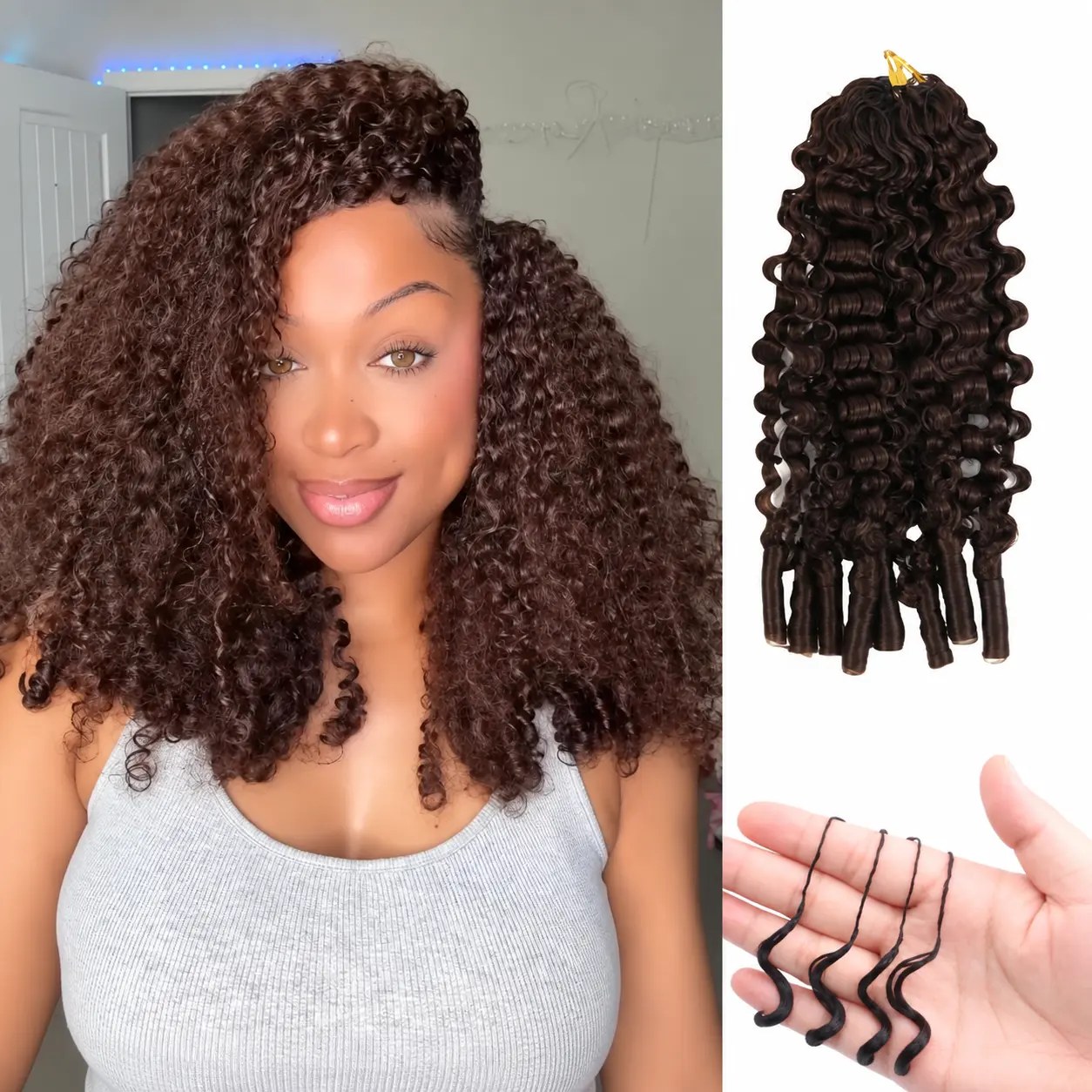 LWIGS 4/27 Burmese Curly Feather Crochet Hair Extension Human Hair For Miracle Knots Boho Braids Knotless Hair Extensions 60 Strands/ Bundle Human Braiding Hair