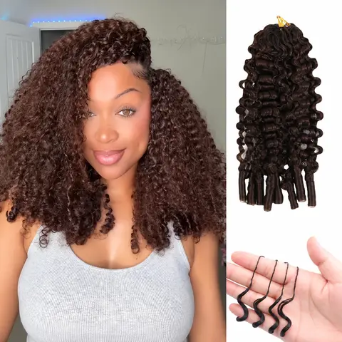 ⟦BLACK FRIDAY DEAL⟧LWIGS 4/27 Burmese Curly Feather Crochet Hair Extension Human Hair For Miracle Knots Boho Braids Knotless Hair Extensions 60 Strands/ Bundle Human Braiding Hair