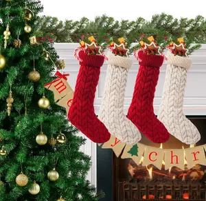 4 Pack 18.5" Knitted Christmas Stocking Classic Large Stockings for Family Holiday Christmas Party Decorations