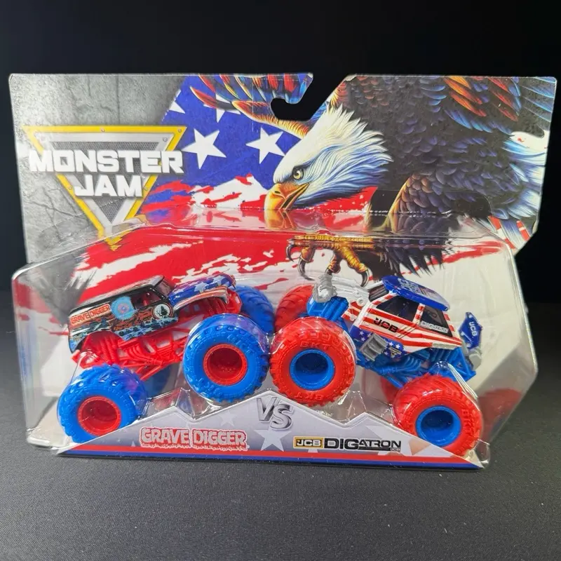 Monster Jam Stars & Stripes Grave Digger & JCB Digatron Trucks New