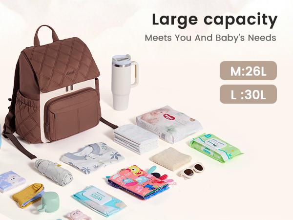 LOVEVOOK Diaper Bag Backpack With Pocket For Large Capacity Cup,Multi-Function Baby Travel Bag For Mom Dad,Waterproof Baby Bag for Boys Girls with Changing Pad,Insulated Bag,Stroller Straps,Brown