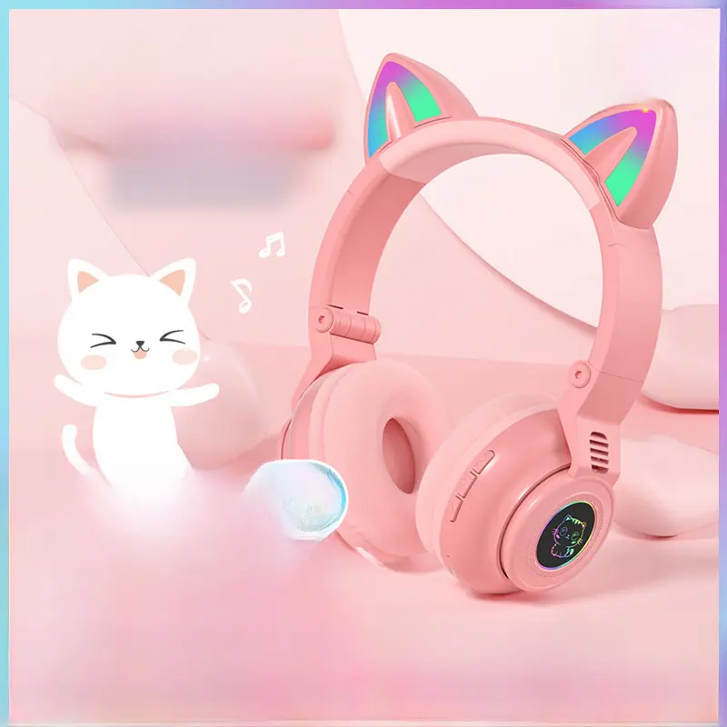 New Cute Macarons Cat Ear Bluetooth Headset Wireless Sports Gaming Headset