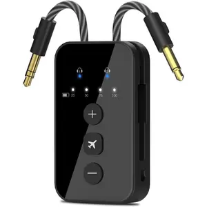 Airplane bluetooth 54 transmitter for 2 airpods or headphones aptx adaptive low latency wireless audio adapter 35mm aux jack bluetooth transmitter for tv flight travel planes gym 24h