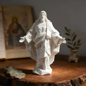 Geometric Jesus Statue 3D Print, Minimalist Desktop Decor, Home Office Religious Art Decoration, Unique Low Poly Sculpture Gift
