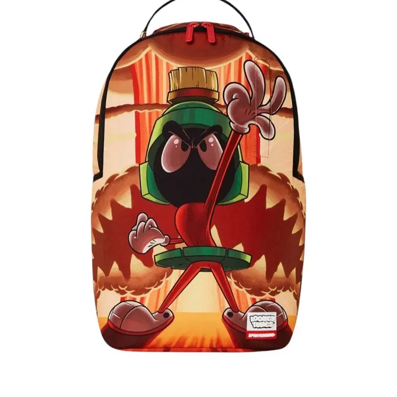 Looney Tunes Marvin the Martian Blast Off Adjustable Backpack - 18"x6"x11.5" Polyester Casual Daypack, Ergonomic Mesh Back Padding, Exterior Front Zipper Pocket, Gold Zippers with Metal Hardware Functional Luggage Bag