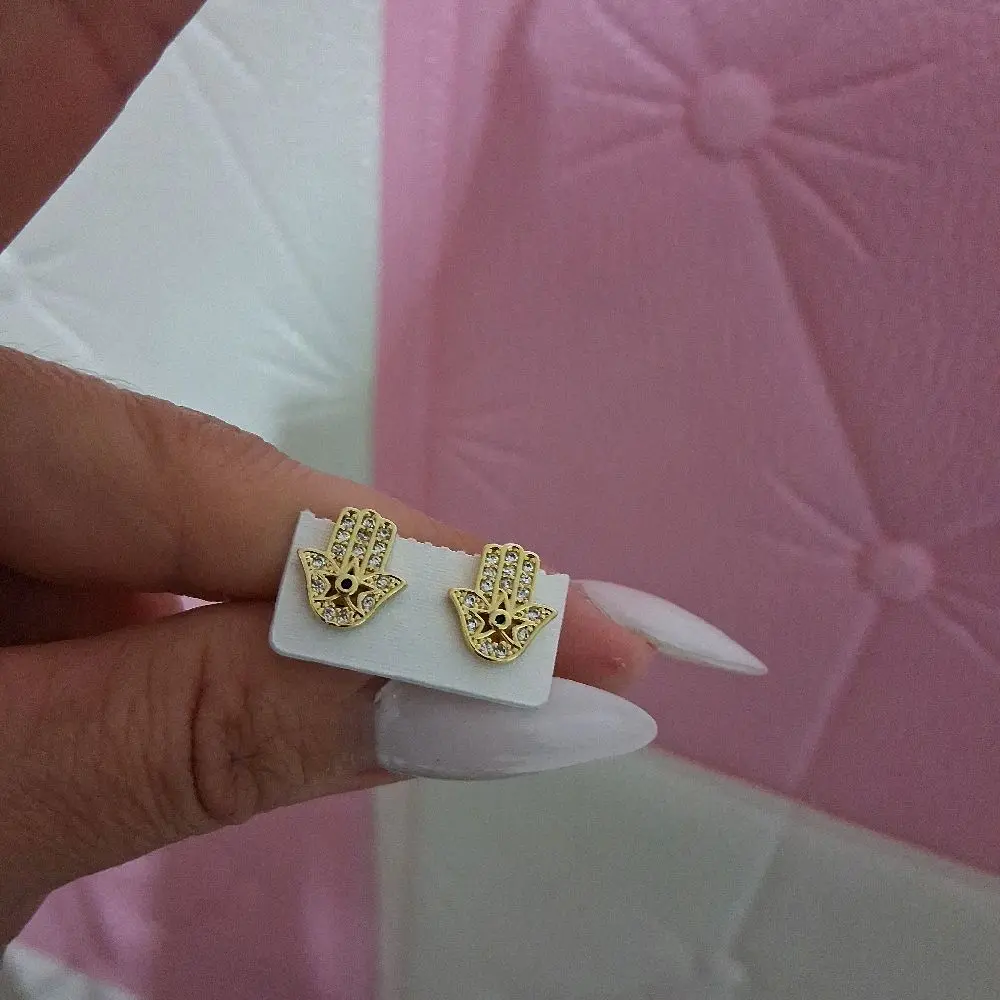 Small 14 k gold Filled hand of Fatima Earrings
