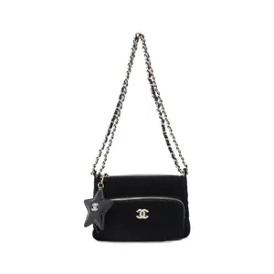 Pre-owned CHANEL Nylon Small Leather Goods AP4771 Velvet Effect Shiny Crumpled Calf Chain Clutch
