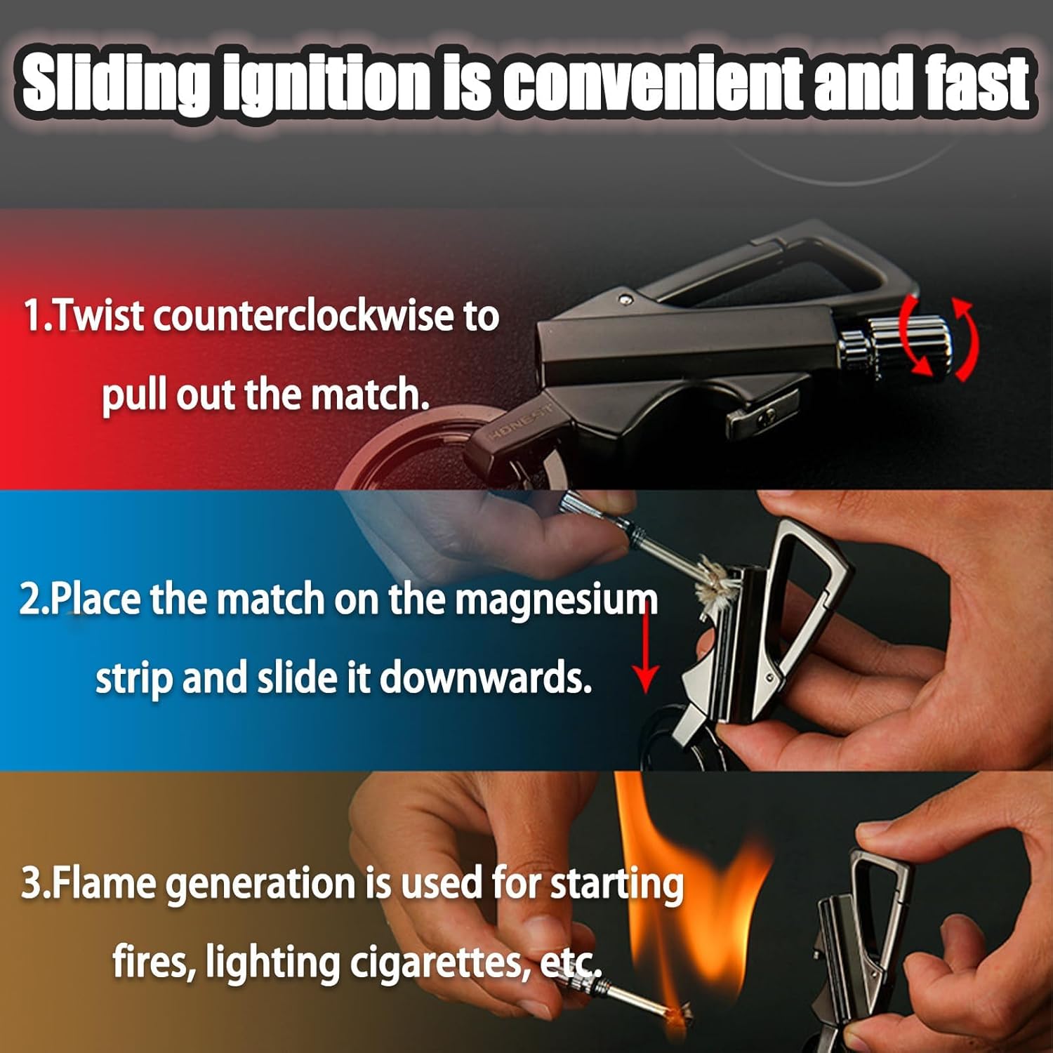 All-Metal Multi-Functional Tool Lighter Keychain Portable Lighter (Not include Fuel) Waterproof Reusable Multifunctional 3-in-1 keychain Bottle Opener, Stores keys, Durable for Travel Outdoor Activities Camping Parties Creative Gift for Both Men Women