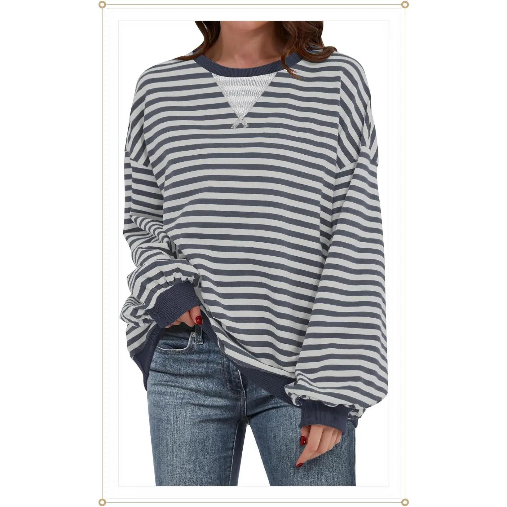 ANRABESS Women’s Striped Oversized Sweatshirts Crew Neck Long Sleeve Shirts Soft Color Block Pullover Top Fashion ClothingGift