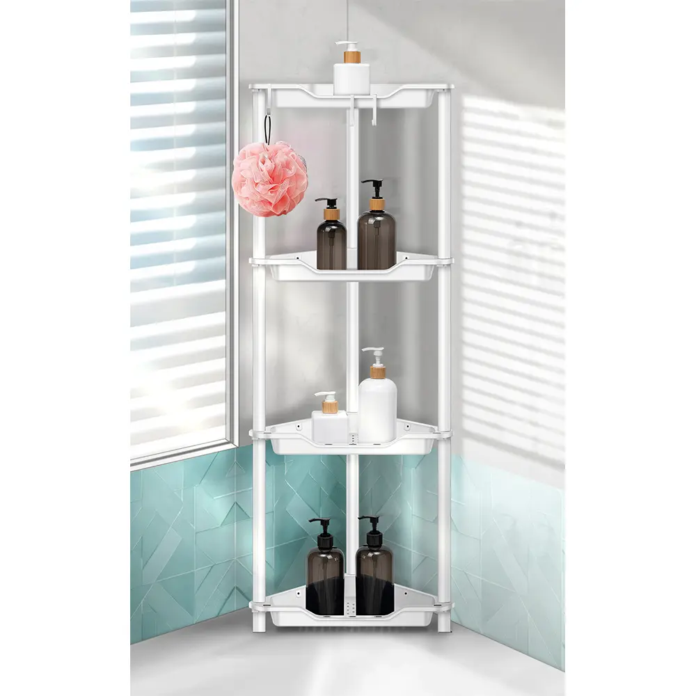 Corner Shower Caddy for Bathroom Organizer: 2/3/4/5 Tier Floor Standing Shower Shelves Storage - Rustproof Corner Shower Organizer Rack Stands for Bathroom, White