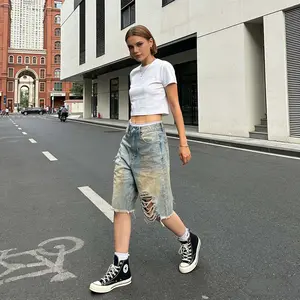 2026 Viral Vintage Denim Shorts - Baggy Straight Leg Ripped Bermuda Shorts for Summer