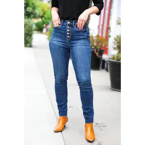 Stand Out Dark Denim High Rise Skinny Fit Button Fly Jeans