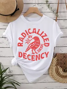 Unisex "Radical for Basic Goodwill" Retro Raven Graphic Print Fitted Crewneck T-Shirt, distressed style, soft cotton, suitable for teenagers, young adults, casual parties, and progressive activities.