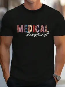 100% Cotton Medical Receptionist Appreciation Leopard T-Shirt Women's Men's Graphic Tee Crew Neck summer vacation Tops