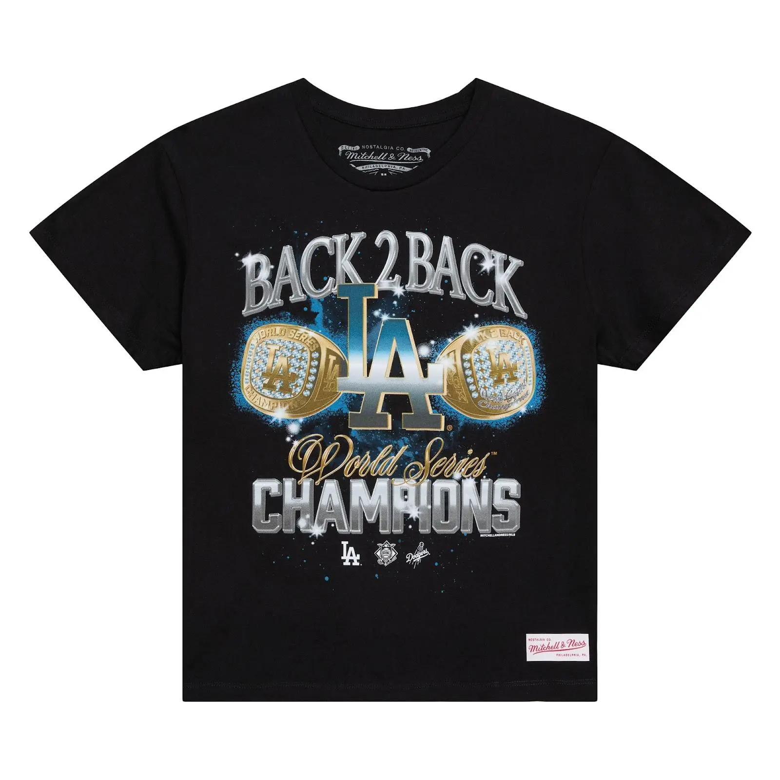 Women's Los Angeles Dodgers Black Back 2 Back Rings Boxy Cropped T-Shirt MLB Throwback Tee Graphic Vintage Fan Gear Mitchell & Ness