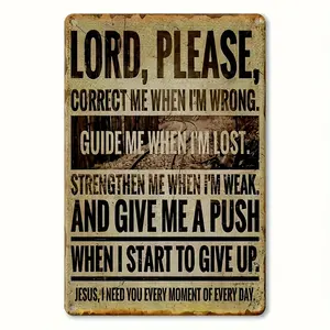 1pc Vintage Wooden Religious Wall Decor Sign "Lord Please" - Inspirational Christian Prayer Plaque with "Guide Me When I'm Lost" Verse, Rustic Farmhouse Style for Home