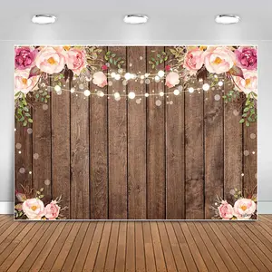 7x5ft Rustic  Floral Backdrop for  Shower  Studio Picture Photography Retro Wooden Floor  Flower Wall Background Wedding Bridal Shower Birthday Party Photoshoot Booth Banner
