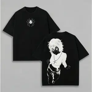[Soft 100% Cotton] Shizuku Hunter X Hunter Anime Double Printed Vintage Washed Tee Unisex Oversize Heavyweight Cotton T-shirt for Anime Fans and Lovers
